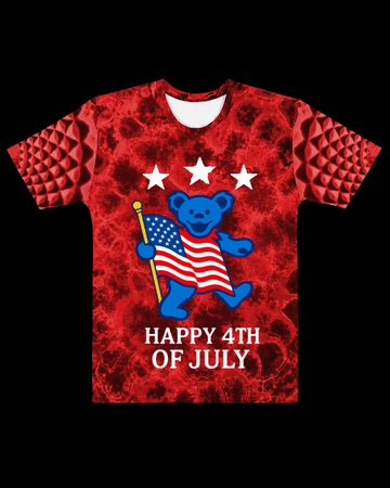 "Happy 4th of July Dancing Bear" Poly Print T-Shirt
